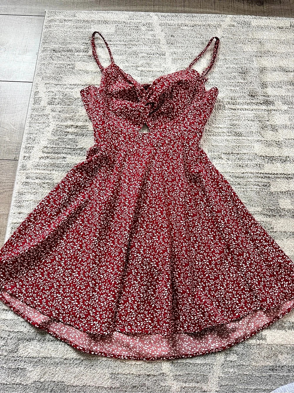 Floral Mini Dress in Red & White Size XS